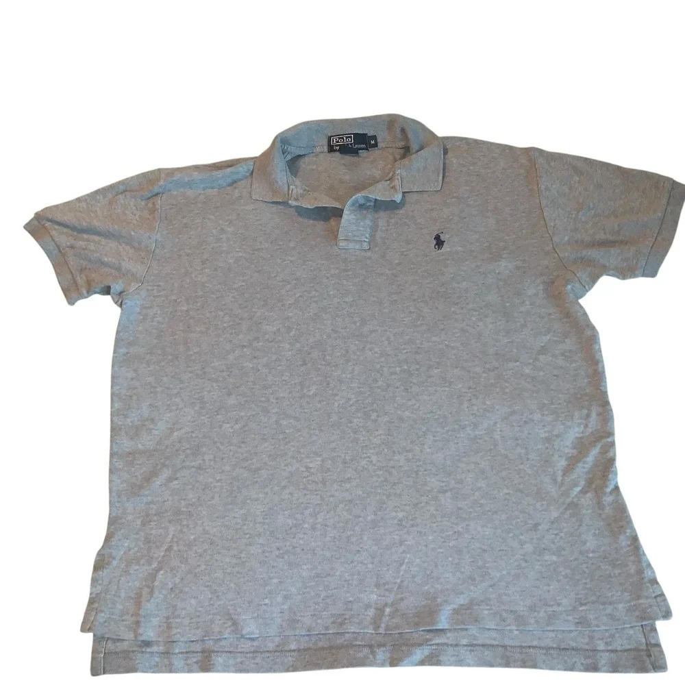 POLO RALPH LAUREN Polo Shirt M Gray Small Blue Pony Classic Cotton Two Button‎